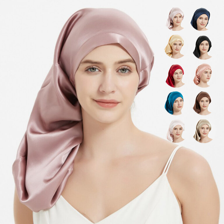 New Amazon hot sale silk long tube tie night cap 100 mulberry silk hair care perm cap