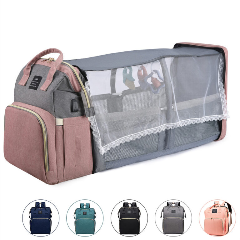 New Luxury Mom Bag: Premium Baby Crib, Double-Shoulder Mom Backpack, Handheld Diaper Bag, Large-Capacity Maternity Bag